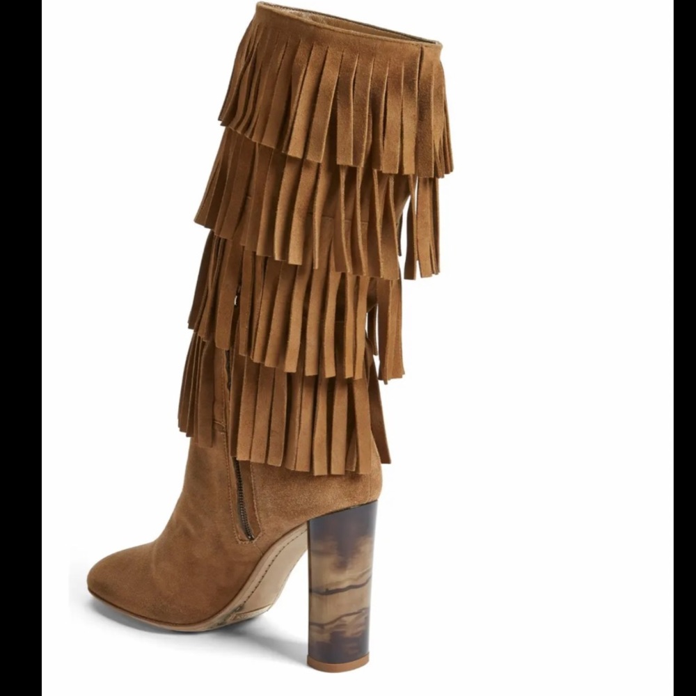 NWT BURBERRY Jazmine Fringe Suede Boots Sz 38.5 - Picture 5 of 7